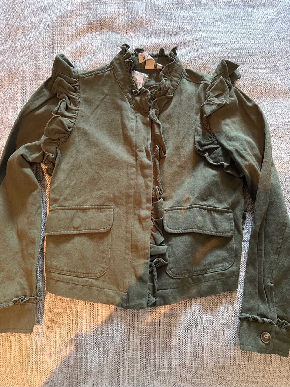dolan Olive Ruffle Neck Utility Top